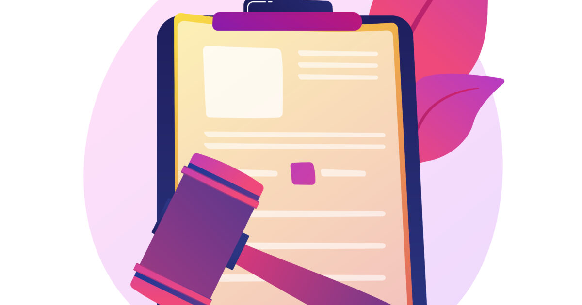 Legal statement. Court notice, judge decision, judicial system. Lawyer, attorney studying papers cartoon character. Mortgage debt, legislation. Vector isolated concept metaphor illustration