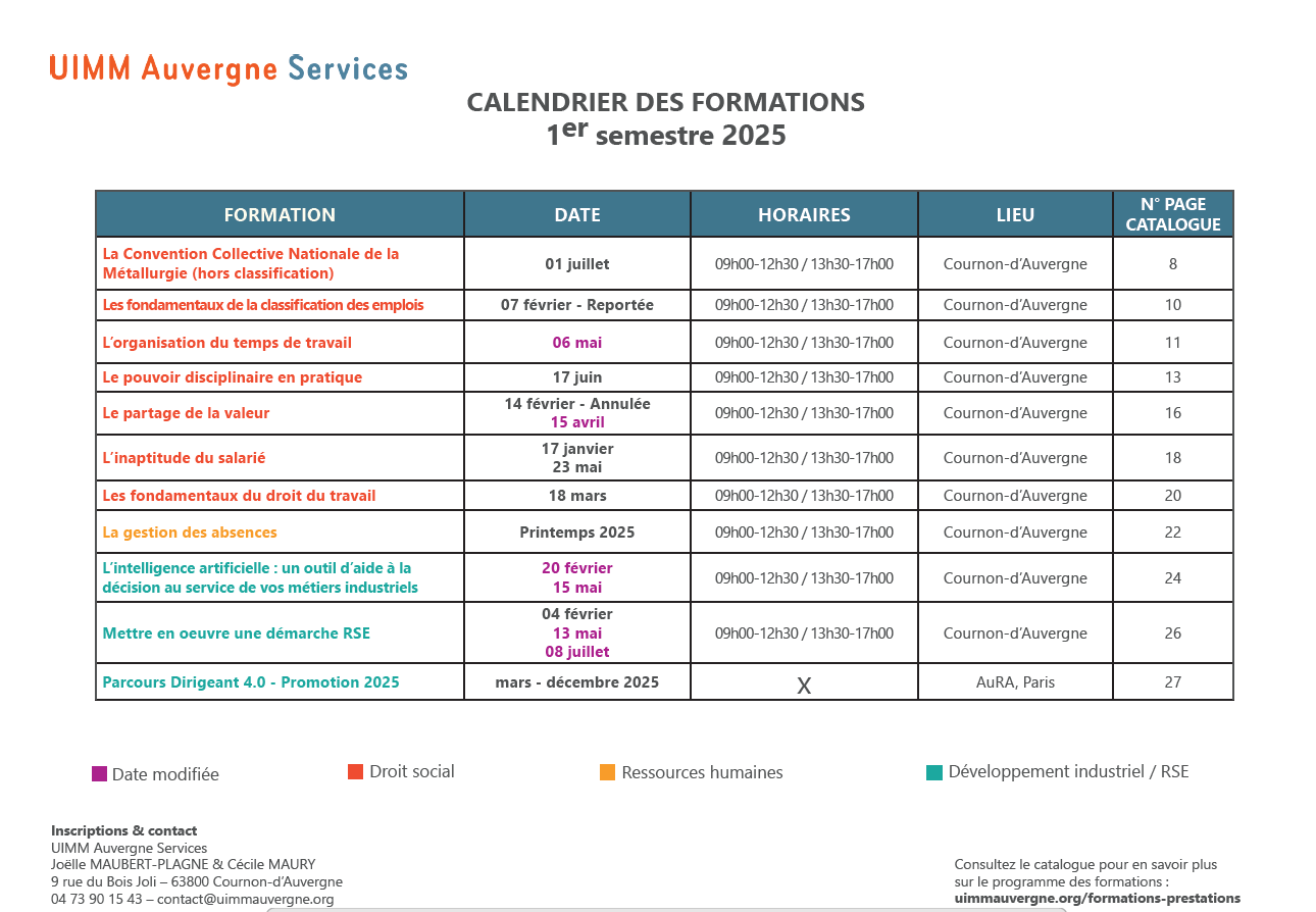 Télécharger le calendrier des formations